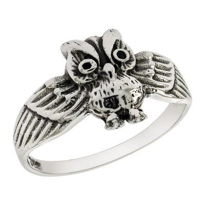 Sterling Silver Flying Owl Oxidized Ring