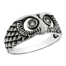 Load image into Gallery viewer, Sterling Silver Oxidized Owl Ring W. Cubic Zirconia