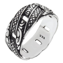 Load image into Gallery viewer, Curb Link Engraved Sterling Silver Oxidized Band Ring