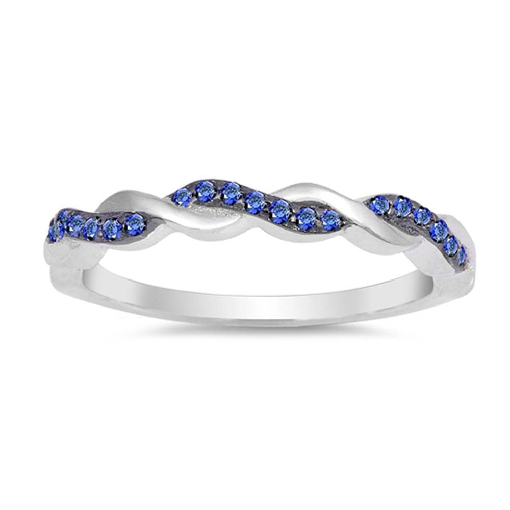 Sterling Silver Infinity Shaped Blue Sapphire CZ RingAnd Face Height 3mm