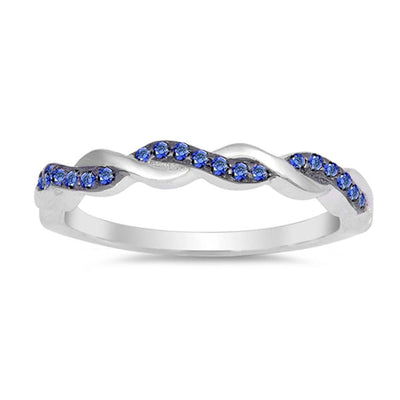 Sterling Silver Infinity Shaped Blue Sapphire CZ RingAnd Face Height 3mm