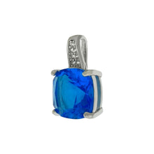 Load image into Gallery viewer, Sterling Silver 9X9mm Princess-Cut Blue Zircon Halo CZ Pendant