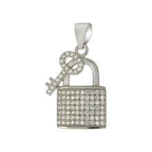 Load image into Gallery viewer, Sterling Silver Pave Cubic Zirconia Lock and Key Pendant