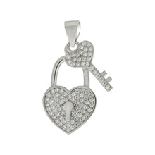 Load image into Gallery viewer, Pave Cubic Zirconia Key W. Heart Lock Sterling Silver Pendant