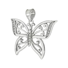 Load image into Gallery viewer, Sterling Silver Butterfly W. Cubic Zirconia Rhodium Pendant