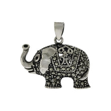 Load image into Gallery viewer, Sterling Silver Marcasite Trumpeting Elephant Oxydized Pendant