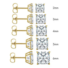Load image into Gallery viewer, 14K Yellow Gold Princess Cut Cubic Zirconia Earring Set on High Quality Prong Setting and Friction Style Post