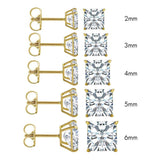14K Yellow Gold Princess Cut Cubic Zirconia Earring Set on High Quality Prong Setting and Friction Style Post