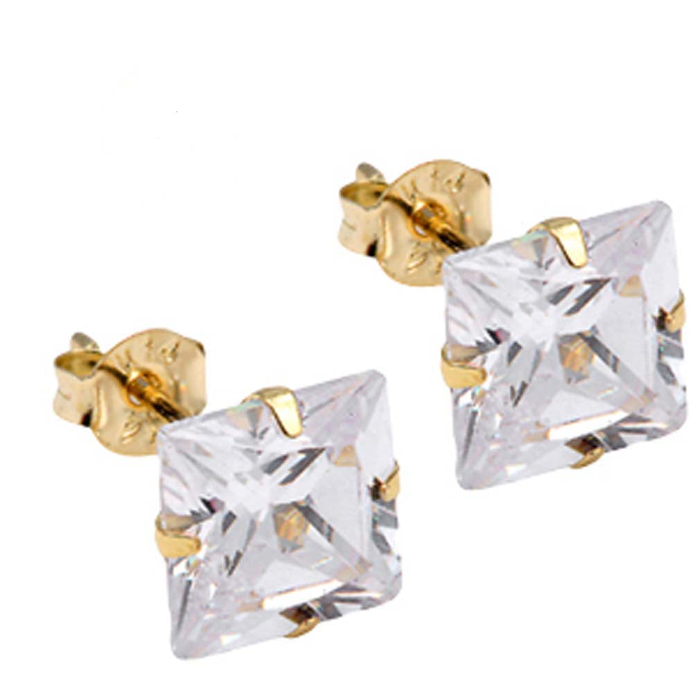 14K Yellow Gold Stud Earring Aprx .50 Carat Total WeightAnd 3mm Each Princess Cut Simulated Diamond Earring. Set on High Quality Stamping Setting & Friction Style Post