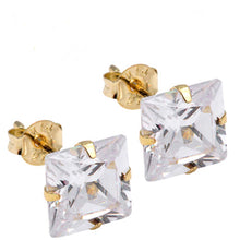Load image into Gallery viewer, 14K Yellow Gold Stud Earring Aprx 2 Carat Total WeightAnd 5mm Each Princess Cut Simulated Diamond Earring. Set on High Quality Stamping Setting &amp; Friction Style Post