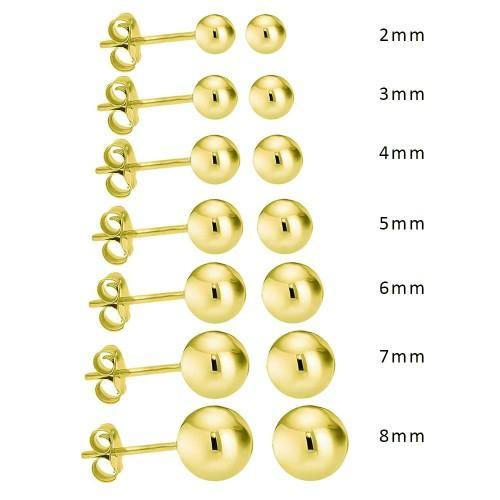 14K High Polish Yellow Gold Classy Ball Earrings with (Friction Post/Tension Back) - silverdepot