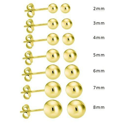 14K High Polish Yellow Gold Classy Ball Earrings with (Friction Post/Tension Back) - silverdepot