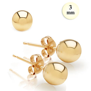3MM High Polish 14K Yellow Gold Classy Ball Earrings with (Friction Post/Tension Back)