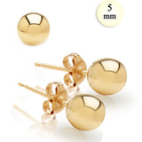 5MM High Polish 14K Yellow Gold Classy Ball Earrings with (Friction Post/Tension Back)