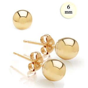 6MM High Polish 14K Yellow Gold Classy Ball Earrings with (Friction Post/Tension Back)