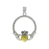 Sterling Silver .925 Rhodium Two Tone Claddagh Pendant