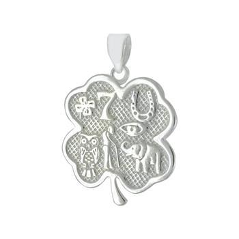 Sterling Silver Four Leaf Clover W. Talisman Lucky Pendant