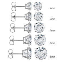 Load image into Gallery viewer, 14K White Gold Round Cubic Zirconia Earring. Set on High Quality Prong Setting and Friction Style Post
