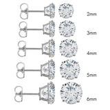 (PACK OF 6)14K White Gold Round Cubic Zirconia Earring. Set on High Quality Prong Setting and Friction Style Post
