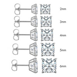 14K White Gold Princess Cut Cubic Zirconia Earring Set on High Quality Prong Setting and Friction Style Post