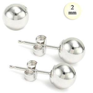 2MM High Polish 14K White Gold Classy Ball Earrings with (Friction Post/Tension Back)