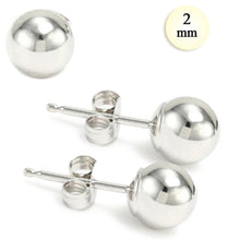 Load image into Gallery viewer, 2MM High Polish 14K White Gold Classy Ball Earrings with (Friction Post/Tension Back)