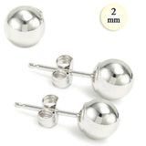 2MM High Polish 14K White Gold Classy Ball Earrings with (Friction Post/Tension Back)