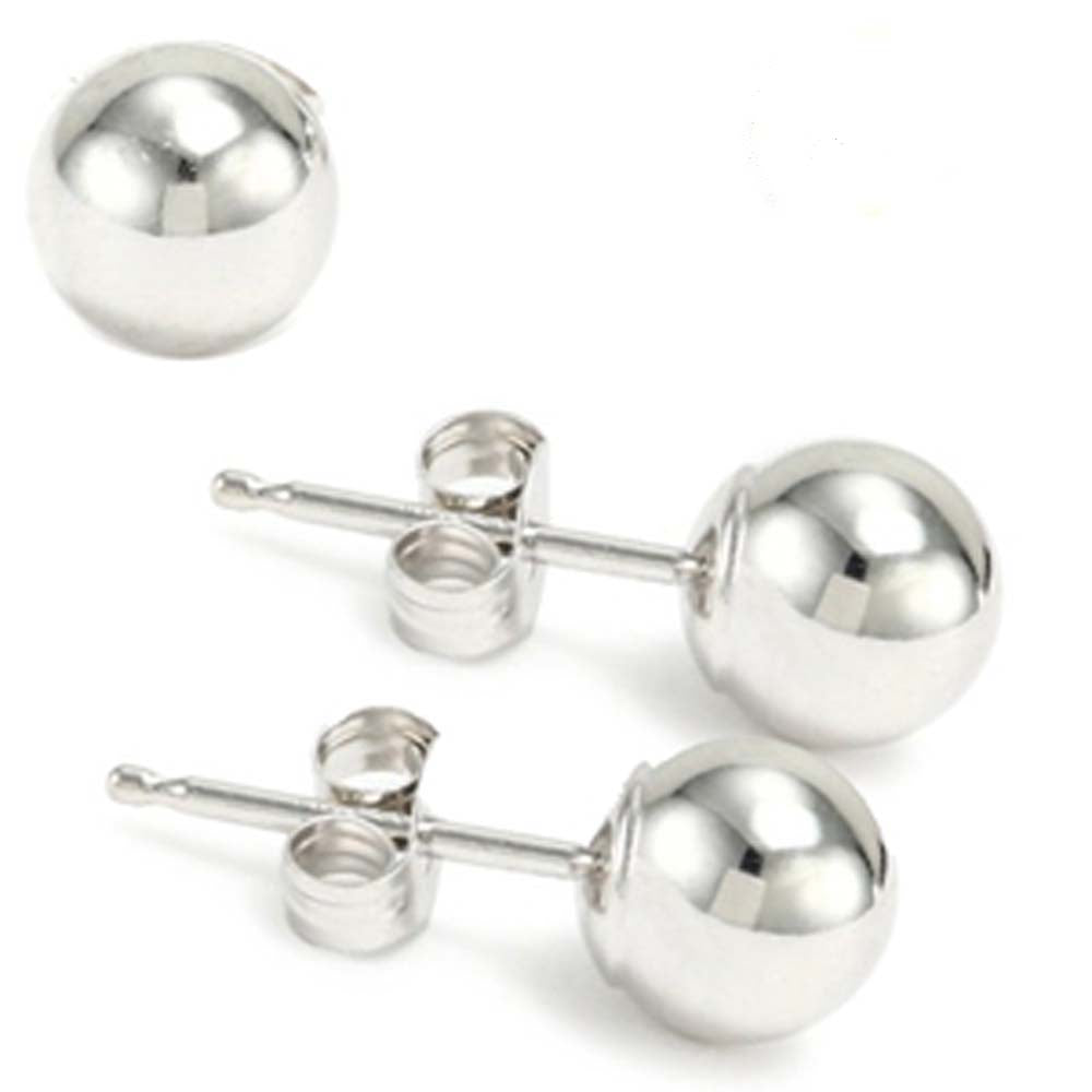 5MM High Polish 14K White Gold Classy Ball Stud with (Friction Post/Tension Back)
