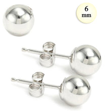 Load image into Gallery viewer, 6MM High Polish 14K White Gold Classy Ball Earrings with (Friction Post/Tension Back)