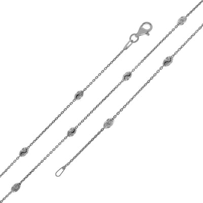Sterling Silver Rhodium Italian 3mm Diamond Cut Oval Bead Station Chain