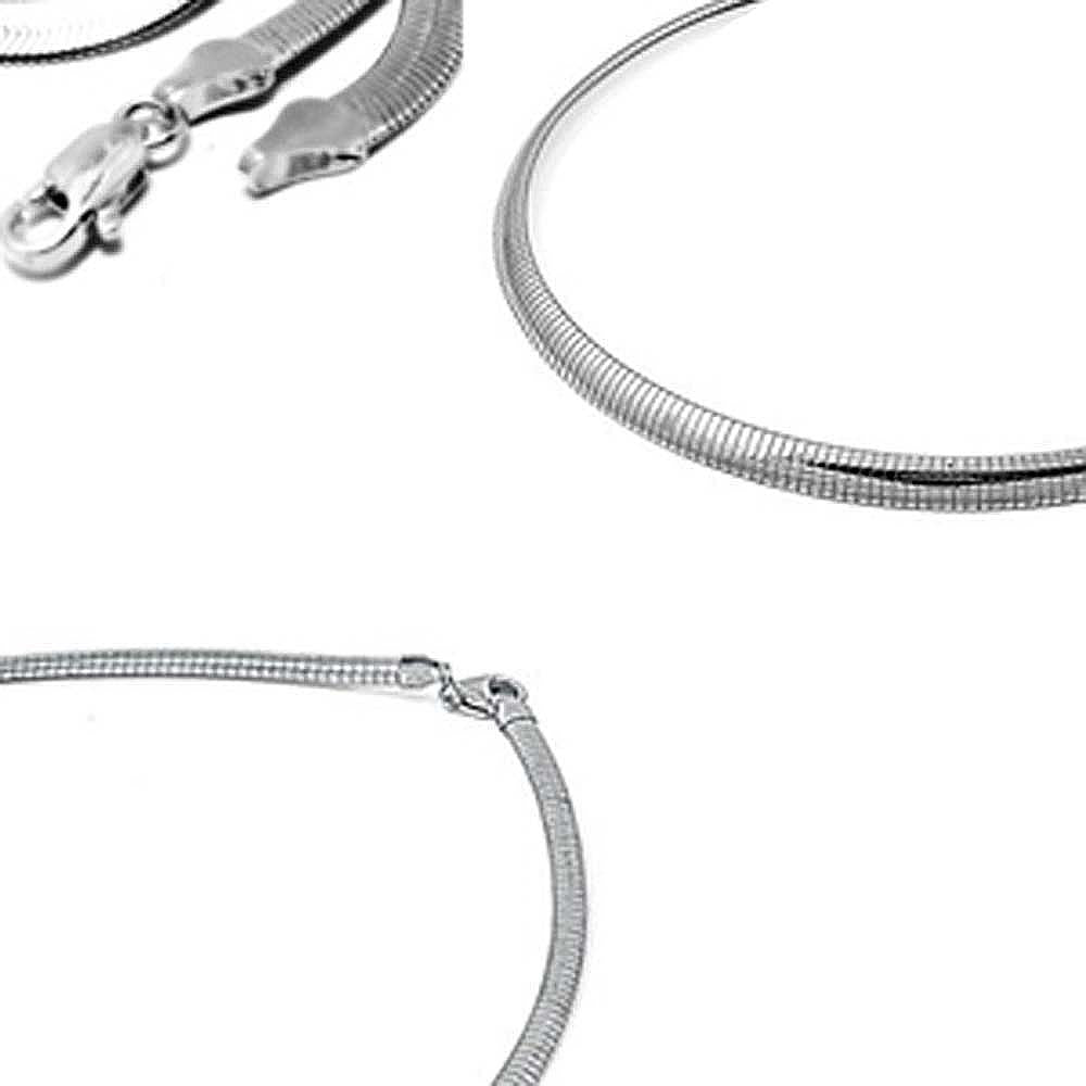 Sterling Silver Italian Solid Flat Omega Chain 2.5MM Luxurious Nickel Free Necklace with Lobster Claw Clasp Closure
