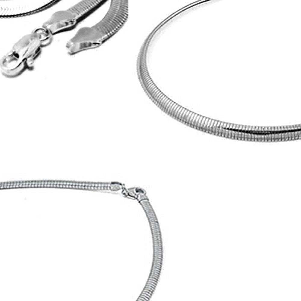 Sterling Silver Italian Solid Flat Omega Chain 4MM Luxurious Nickel Free Necklace with Lobster Claw Clasp Closure