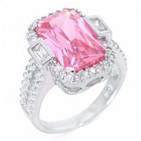 Sterling Silver Classy Radiant Cut Pink Cz with Baguette and Round Clear Cz Stones Split Band RingAnd Ring Width of 19MM