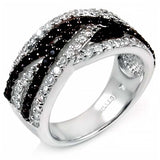 Sterling Silver Fancy Micro Pave Clear and Black Cz Braided Design Ring with Ring Width of 12MM