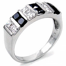 Load image into Gallery viewer, Sterling Silver Fancy Two Row Multi Princess Cut Clear and Black Cz Stones Ring with Ring Width of 6.5MM