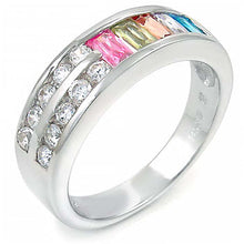 Load image into Gallery viewer, Sterling Silver Fancy Multi-Colored Baguette and Round Cut Clear Cz Stones Ring with Ring Width of 6.5MM