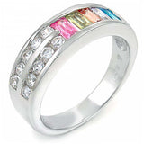 Sterling Silver Fancy Multi-Colored Baguette and Round Cut Clear Cz Stones Ring with Ring Width of 6.5MM