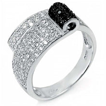 Load image into Gallery viewer, Sterling Silver Fancy Design Embedded with Micro Pave Clear and Black Cz Stones RingAnd Ring Width of 14MM