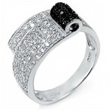 Sterling Silver Fancy Design Embedded with Micro Pave Clear and Black Cz Stones RingAnd Ring Width of 14MM