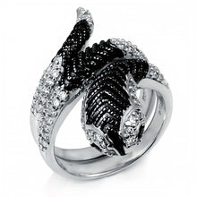 Load image into Gallery viewer, Sterling Silver Fancy Micro Pave Clear and Black Cz Cobra Snake Design Ring with Ring Width of 36MM