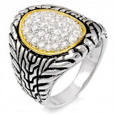 Sterling Silver Two-Toned Tribal Style Design with Centered Micro Pave Clear Cz Stones RingAnd Ring Width of 10MM