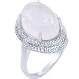 Sterling Silver Elegant Natural Oval Rose Quartz with Double Pave Halo Setting RingAnd Ring Width of 16MM