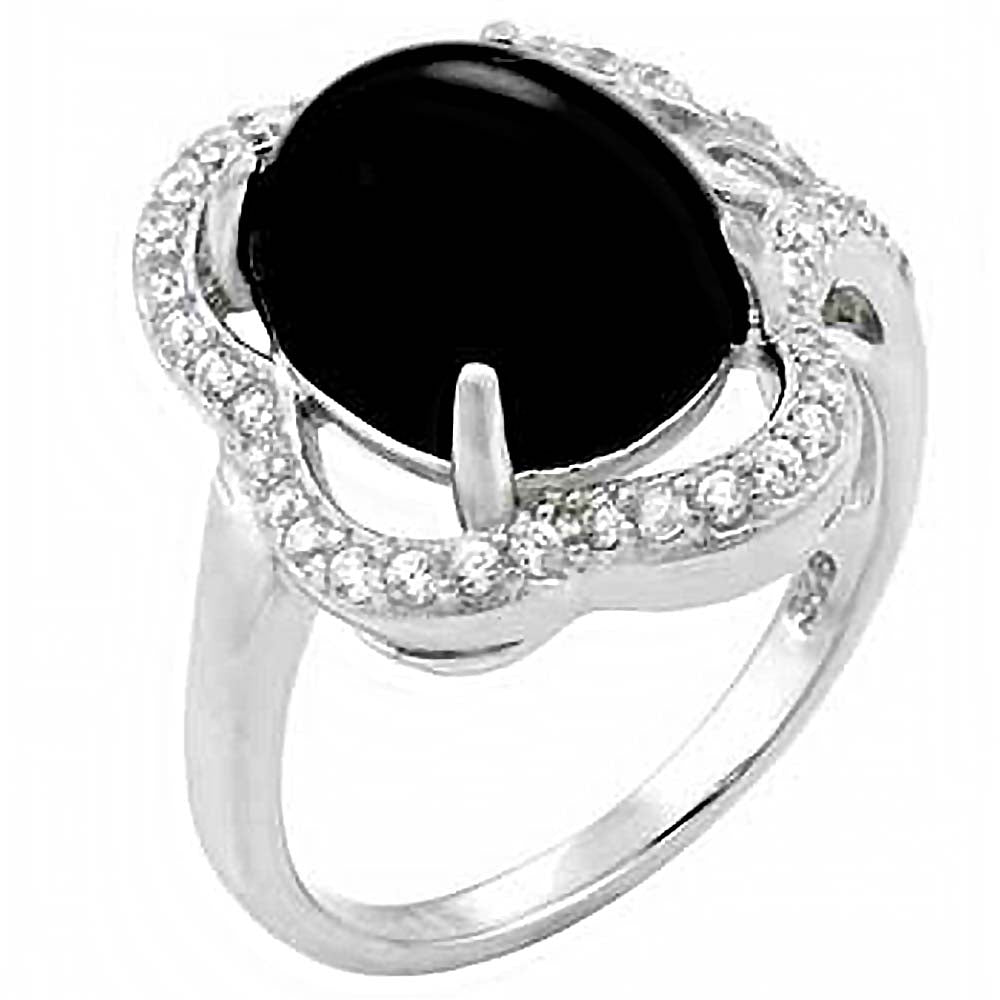Sterling Silver Fancy Pave Filigree Design Centered with Black Onyx Stone RingAnd Stone Size: 10MMx14MM