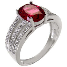 Load image into Gallery viewer, Sterling Silver Classy 3-Layered Pave Band Ring with Cetered Oval Cut Ruby Cz StoneAnd Ring Dimensions of 18MMx14MM