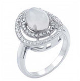 Sterling Silver Fancy Pave Oval Shaped Design with Centered White Topaz Stone RingAnd Ring Dimensions of 14MMx19MM