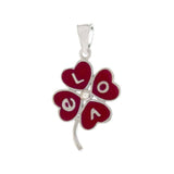 Sterling Silver Stylish Red Enamel Clover Leaf Pendant with the Word  LOVE And Pendant Dimensions of 15MMx28.58MM