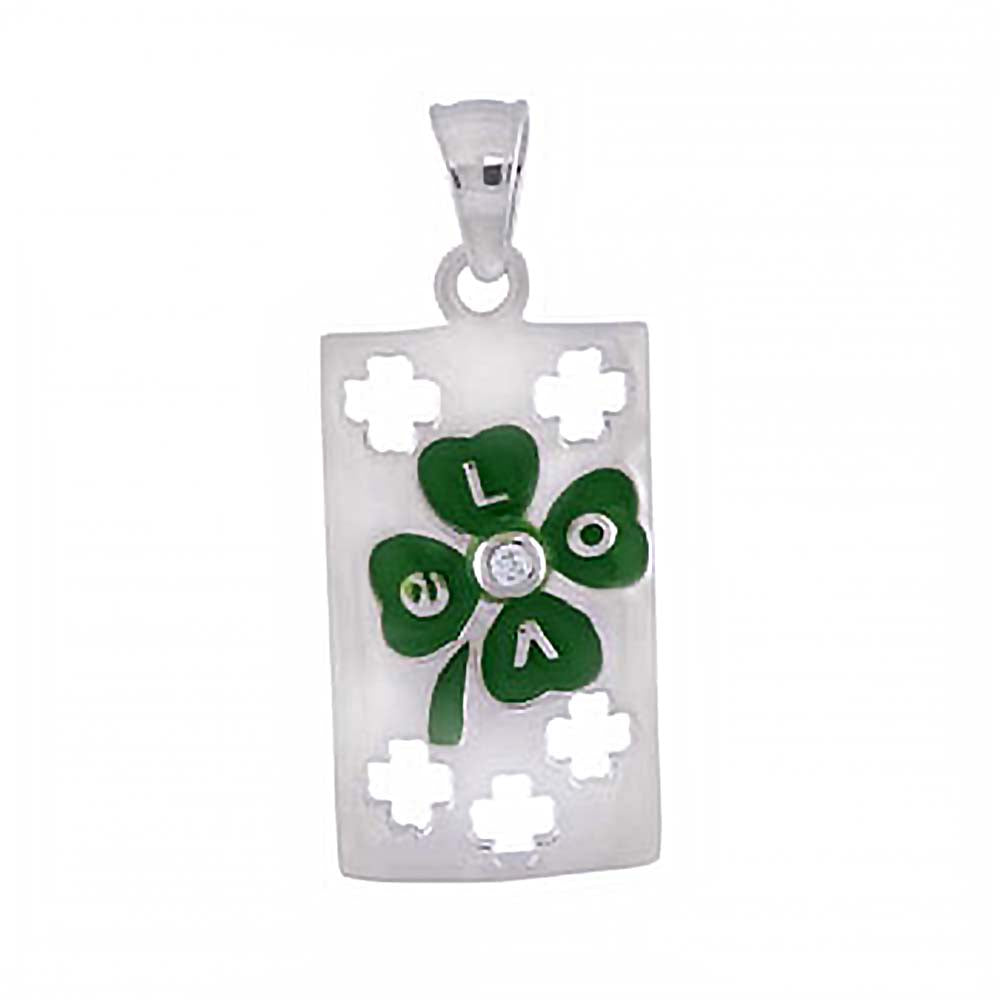 Sterling Silver Rectangle Tag Pendant with Black Enamel Clover Leaf, Pendant Dimensions of 13MMx28.58MM