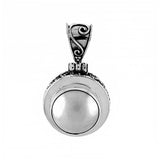 Sterling Silver Oxidized Finish Mabe Pearl Pendant with Pendant Dimensions of 22.23MMx9.53MM