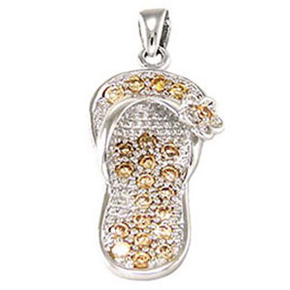 Sterling Silver Fancy Sandal Pendant with Champagne CzAnd Pendant Dimensions of 13MMx34.93MM