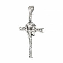 Load image into Gallery viewer, Sterling Silver Stylish Crucifix Pendant with Princess Cut Clear Cz Stones InlaidAnd  Pendant Dimensions of 32MMx57.15MM